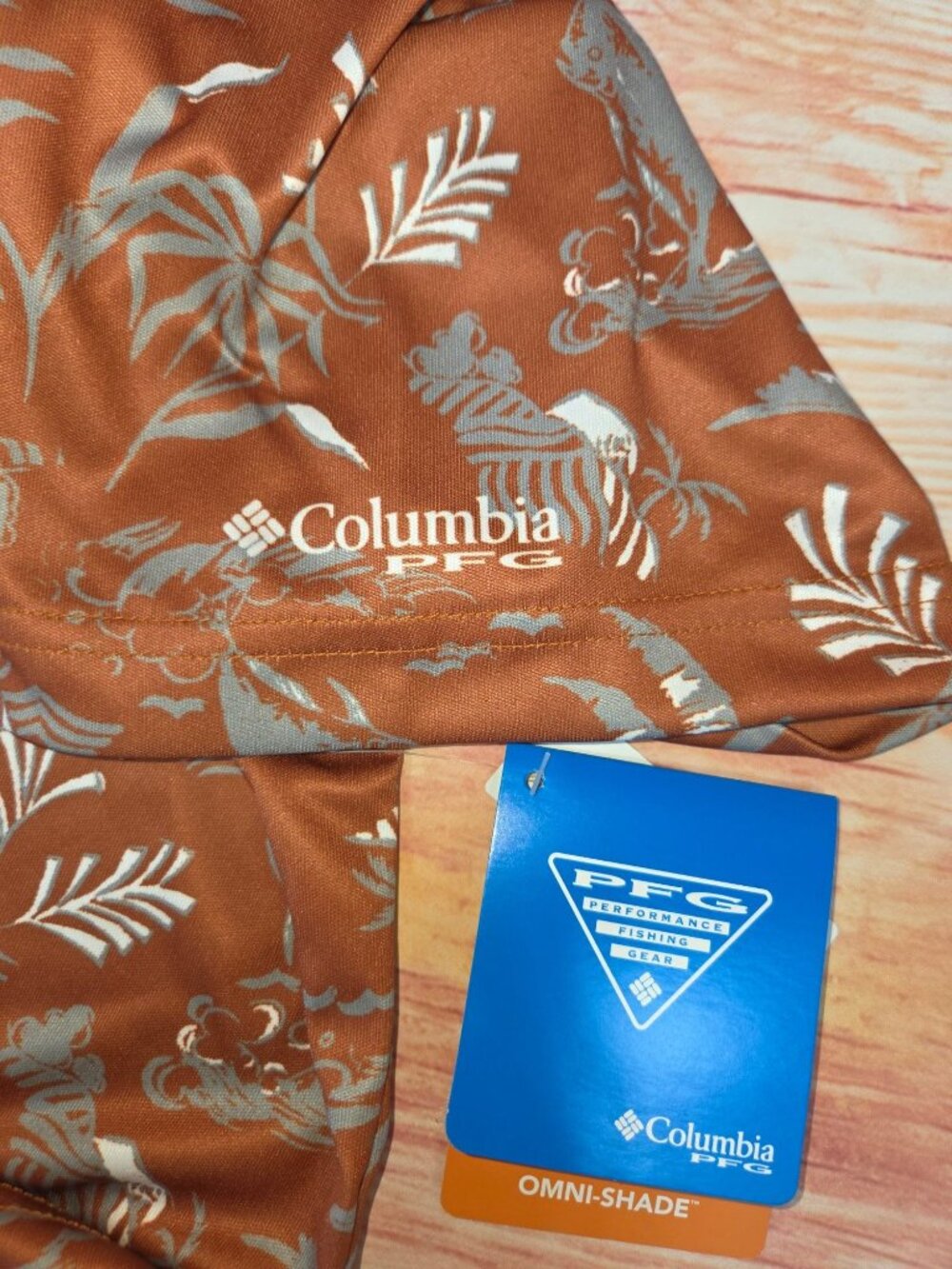 Texas Longhorns Columbia PFG Mens Hawaiian Polo Large NWT Palm Print - Picture 10 of 11